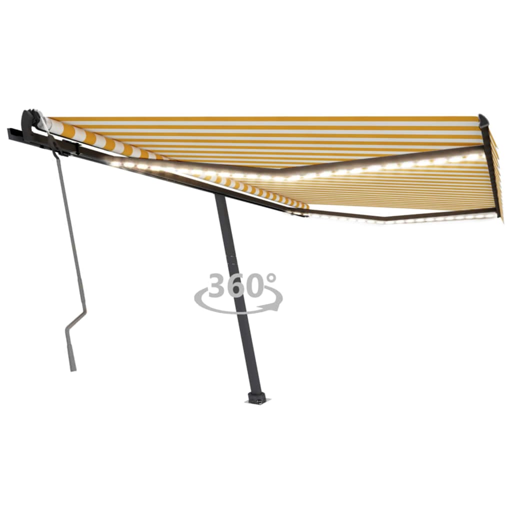 VidaXL Luifel handmatig uittrekbaar met LED 450x300 cm geel en wit