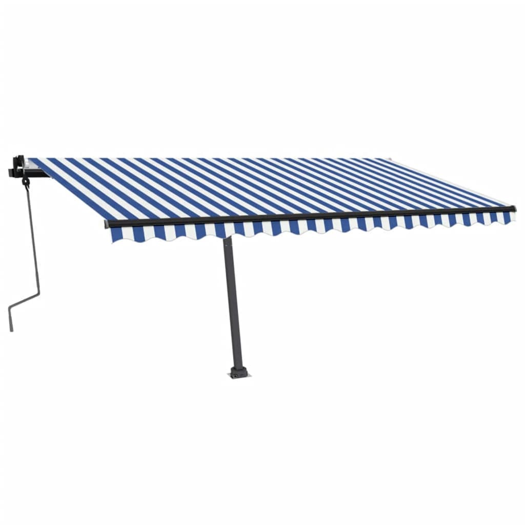 VidaXL Luifel vrijstaand handmatig uittrekbaar 400x350 cm blauw en wit