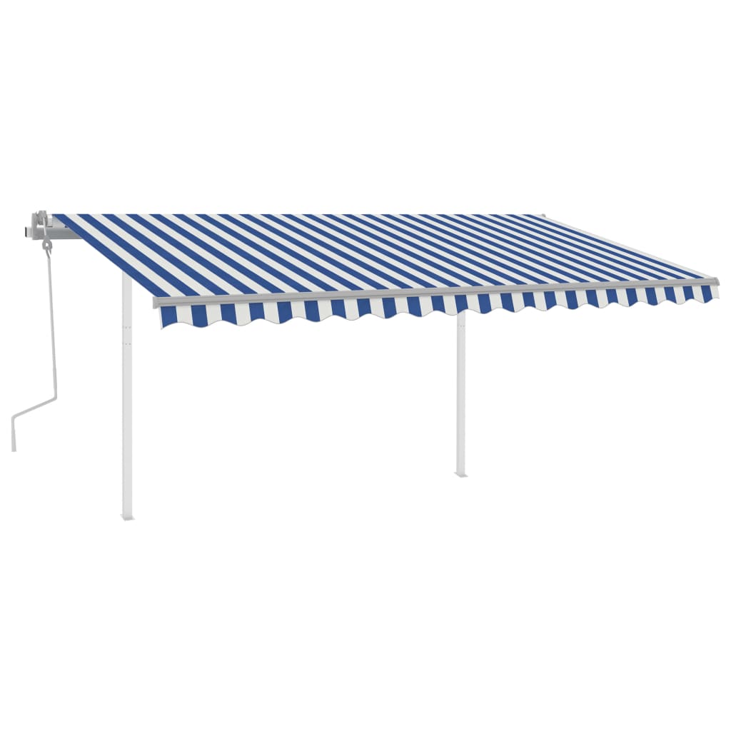 VidaXL Luifel handmatig uittrekbaar met palen 4x3 m blauw en wit