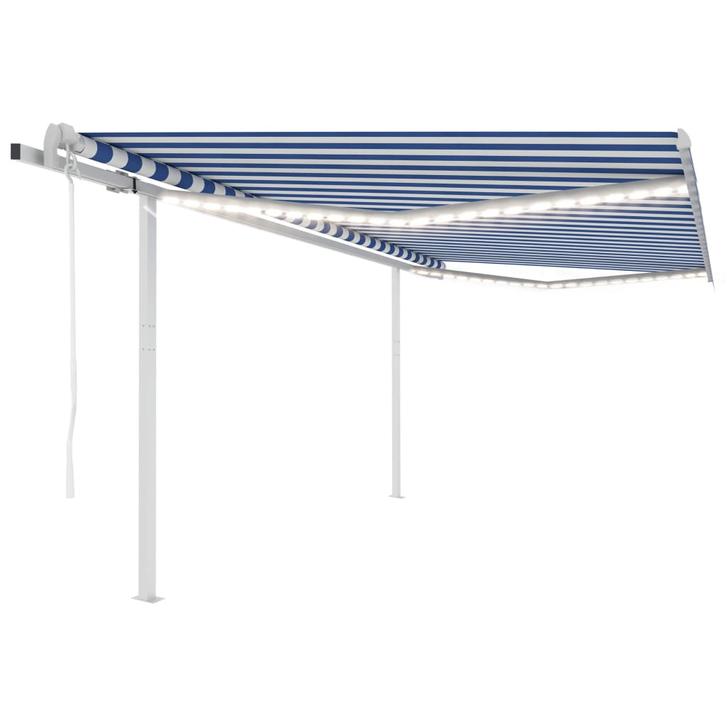 VidaXL Luifel automatisch met LED en windsensor 4x3 m blauw en wit