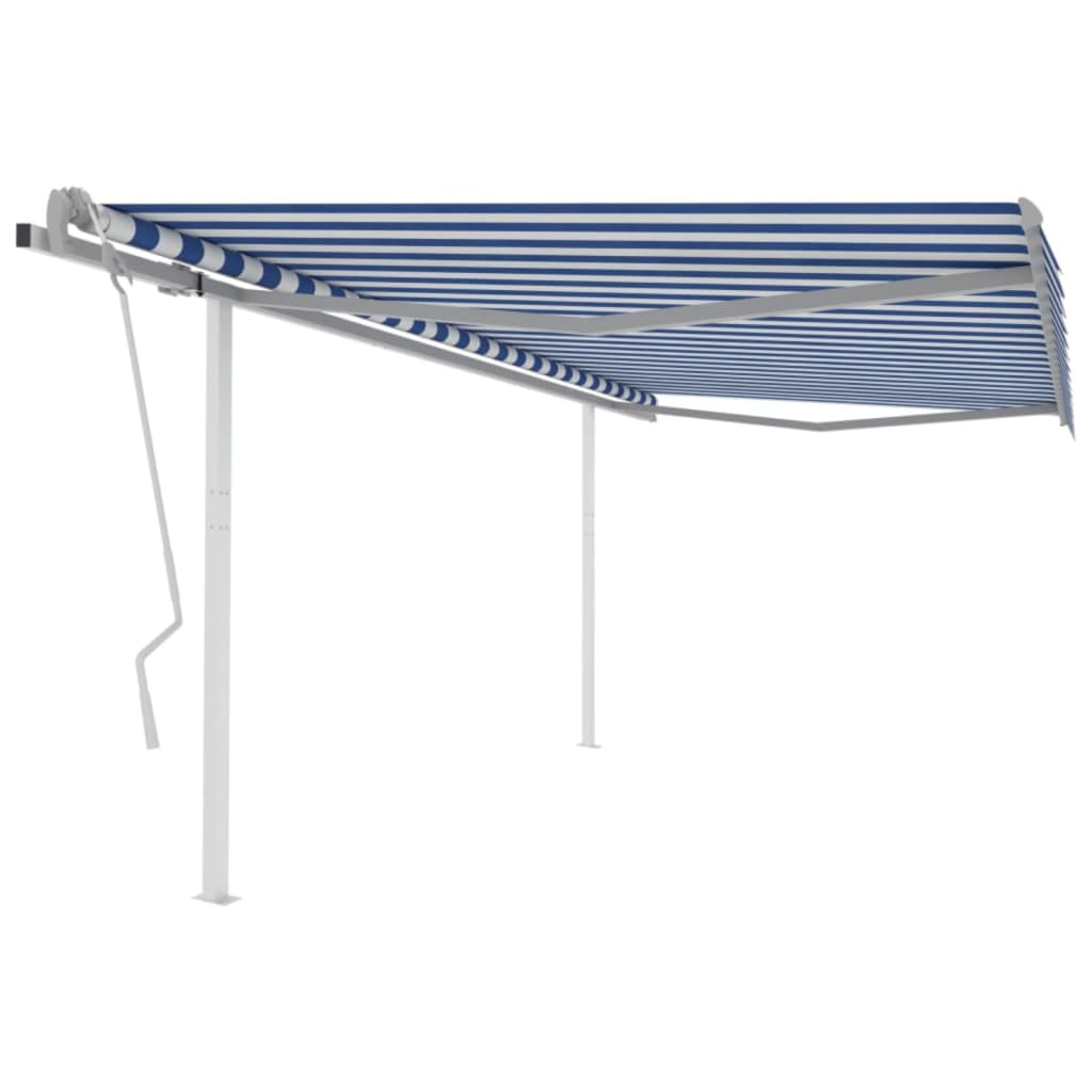 VidaXL Luifel handmatig uittrekbaar met palen 4,5x3 m blauw en wit
