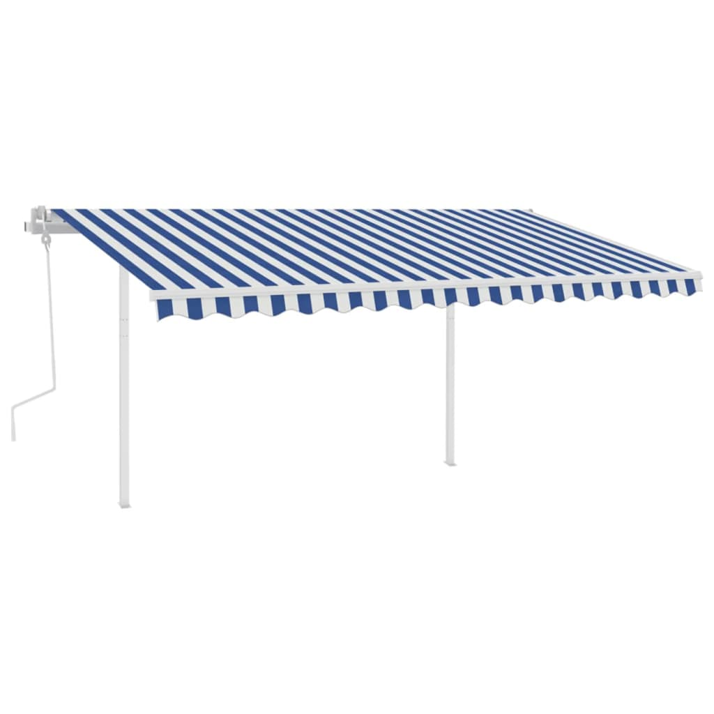 VidaXL Luifel handmatig uittrekbaar met palen 4,5x3 m blauw en wit