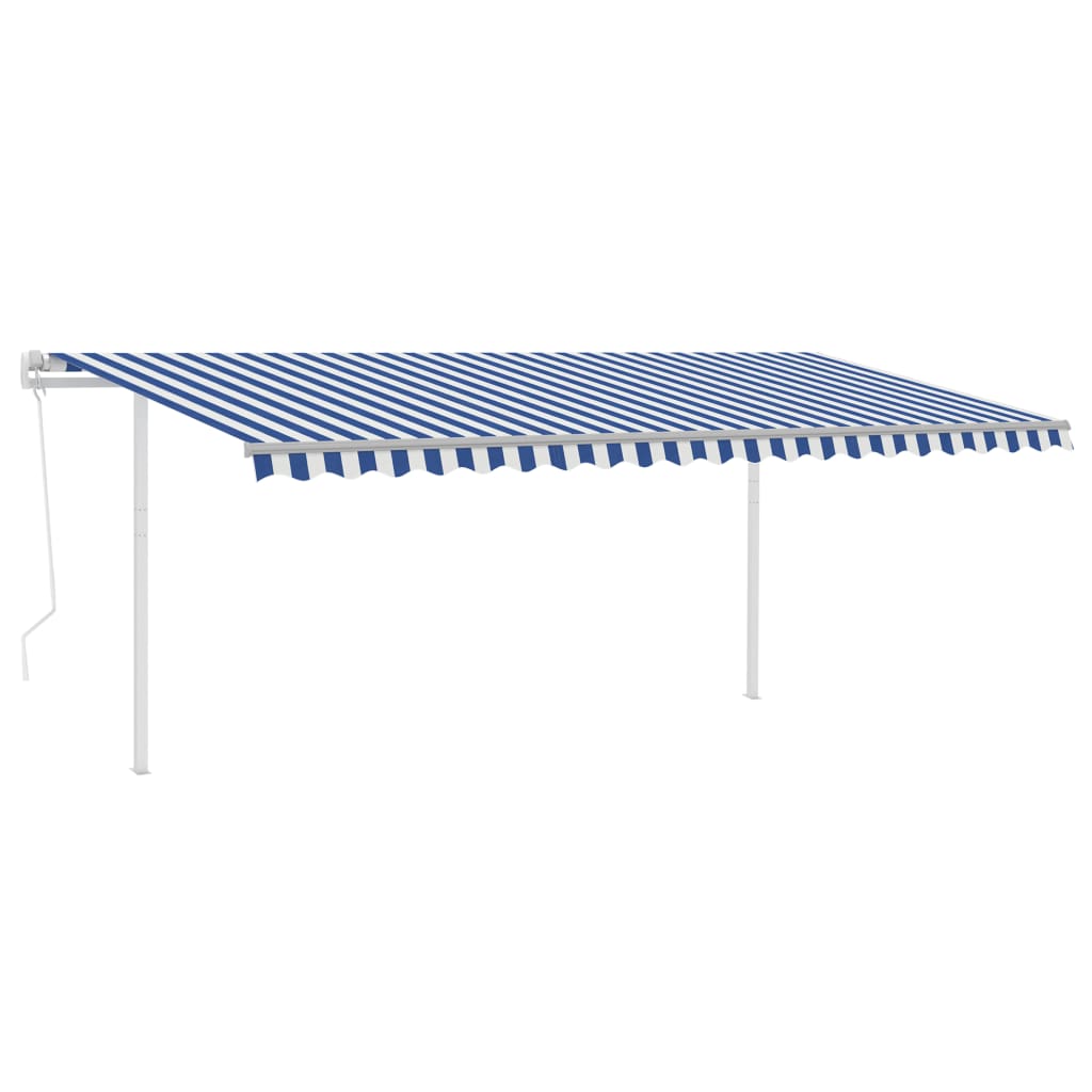 VidaXL Luifel automatisch uittrekbaar met palen 5x3 m blauw en wit
