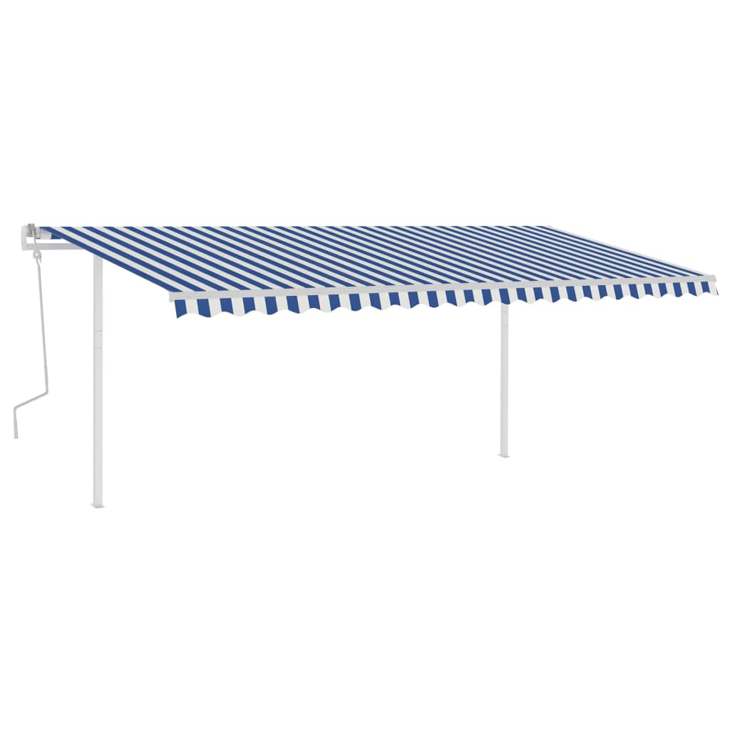VidaXL Luifel handmatig uittrekbaar met palen 5x3,5 m blauw en wit