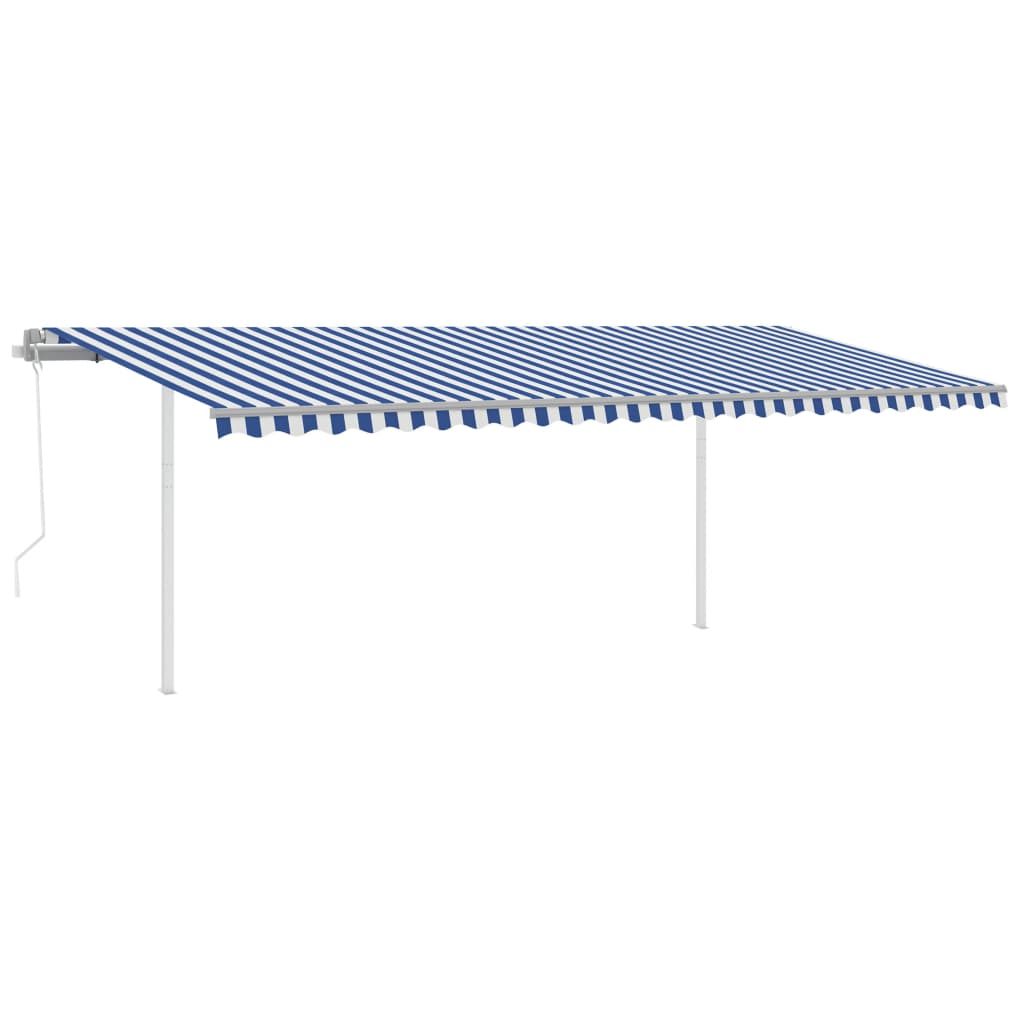 VidaXL Luifel automatisch uittrekbaar met palen 6x3,5 m blauw en wit