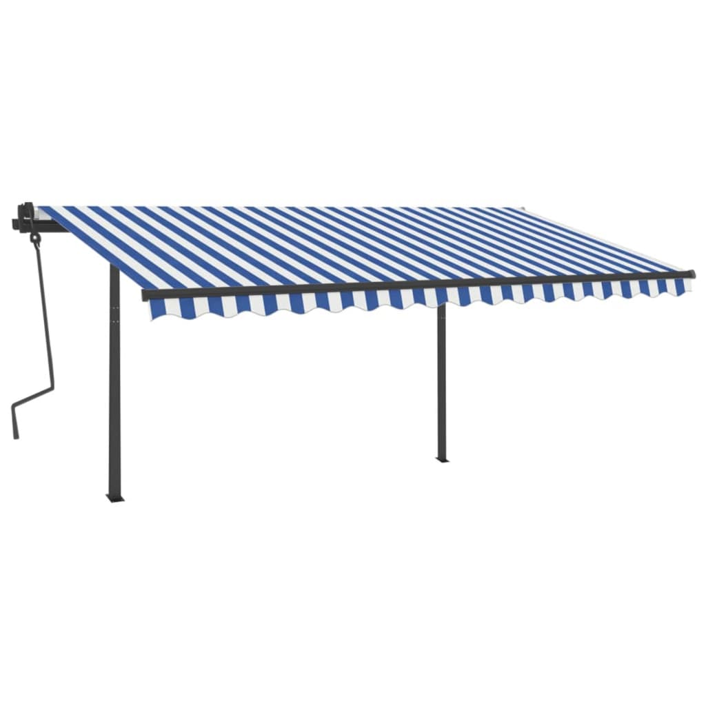 VidaXL Luifel automatisch uittrekbaar met palen 4,5x3 m blauw en wit