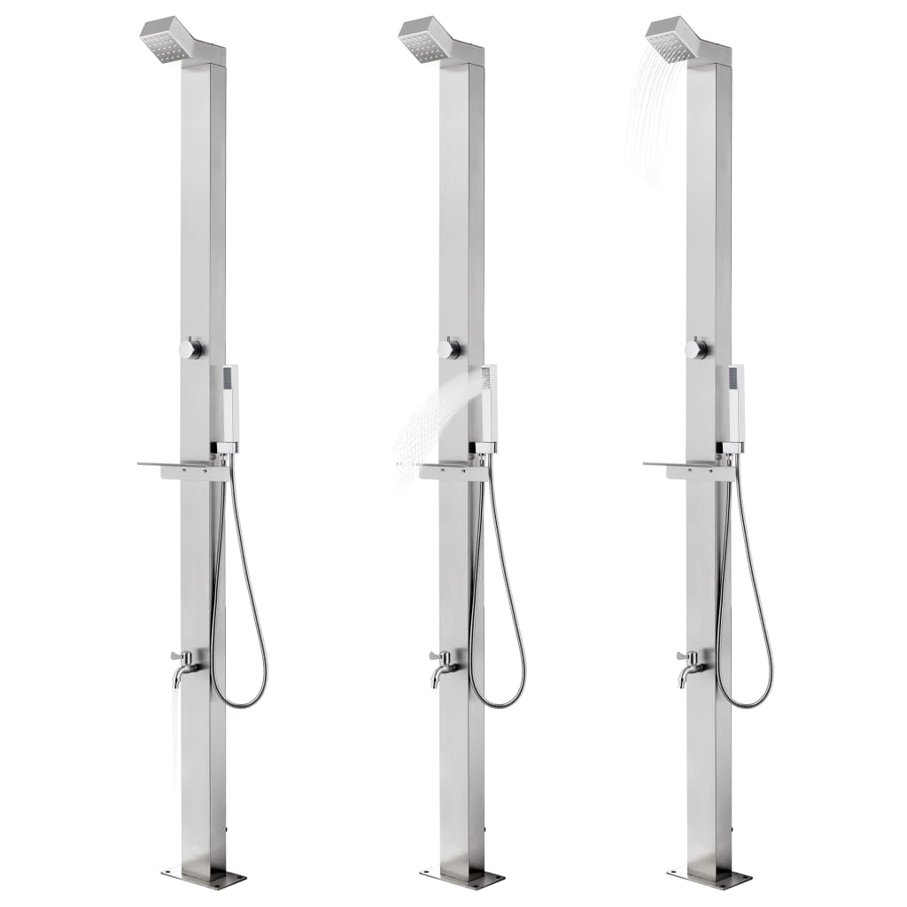 Vidaxl buitendouche met grijze basis 225 cm roestvrij staal