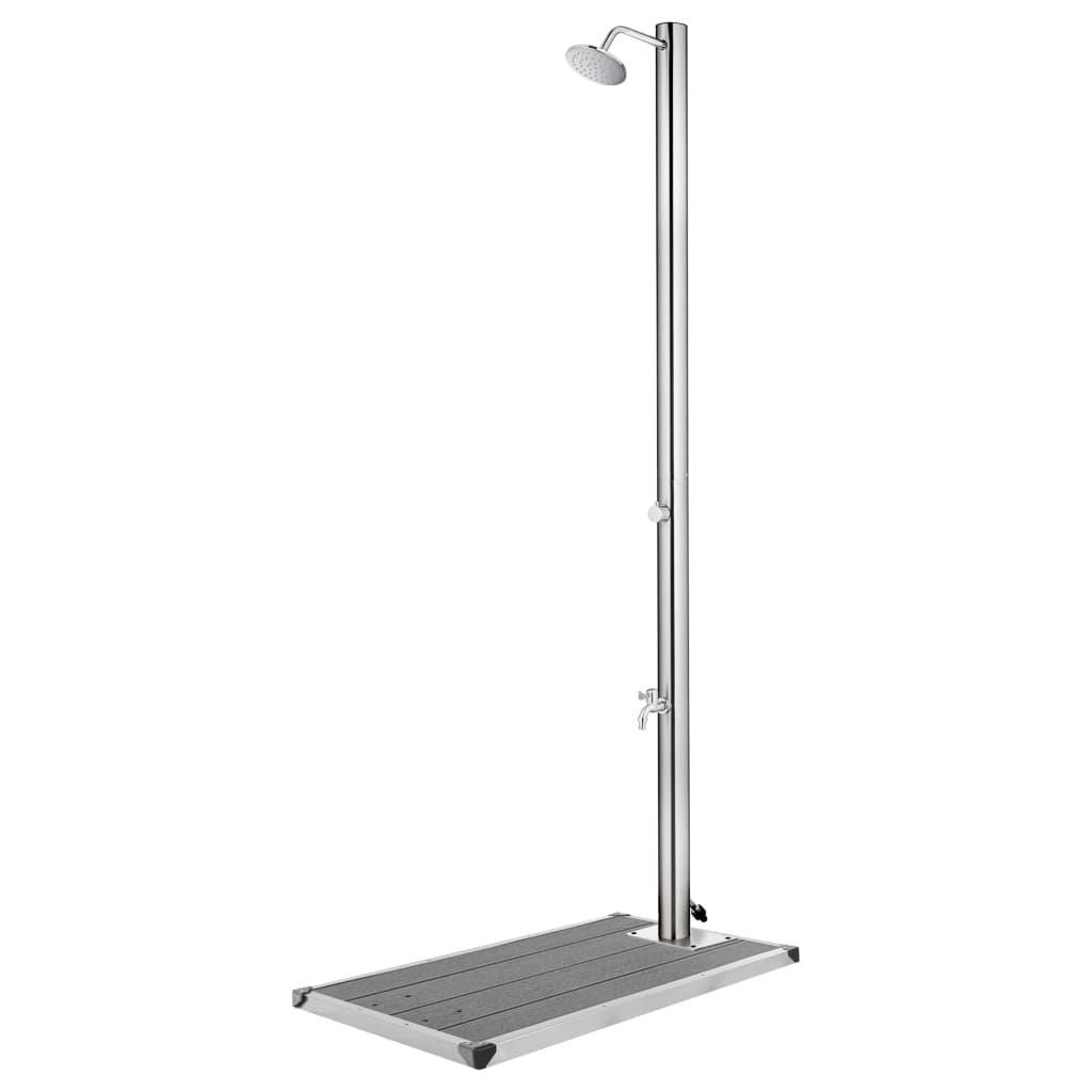 Vidaxl buitendouche met grijze basis 220 cm roestvrij staal