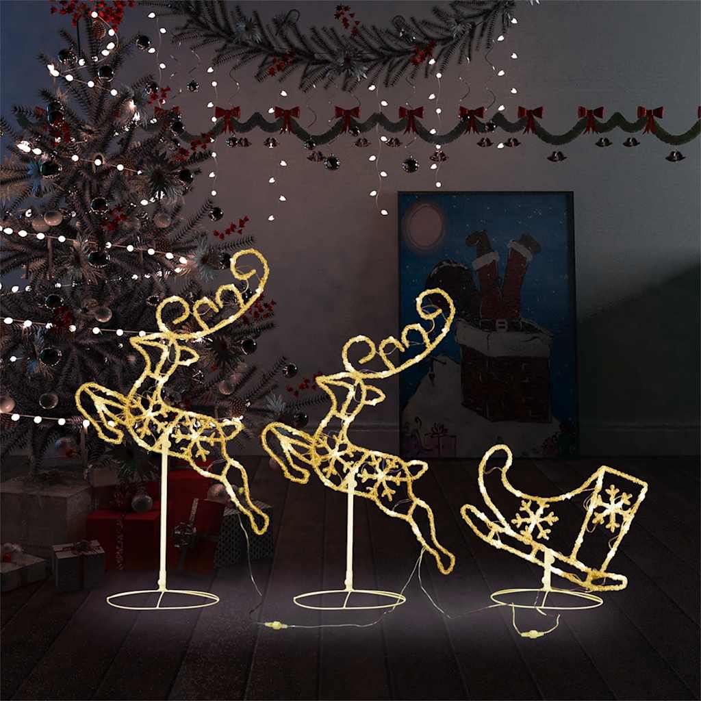 Vidaxl kerstdecoratie rendieren en slee 260x21x87 cm acryl warmwit