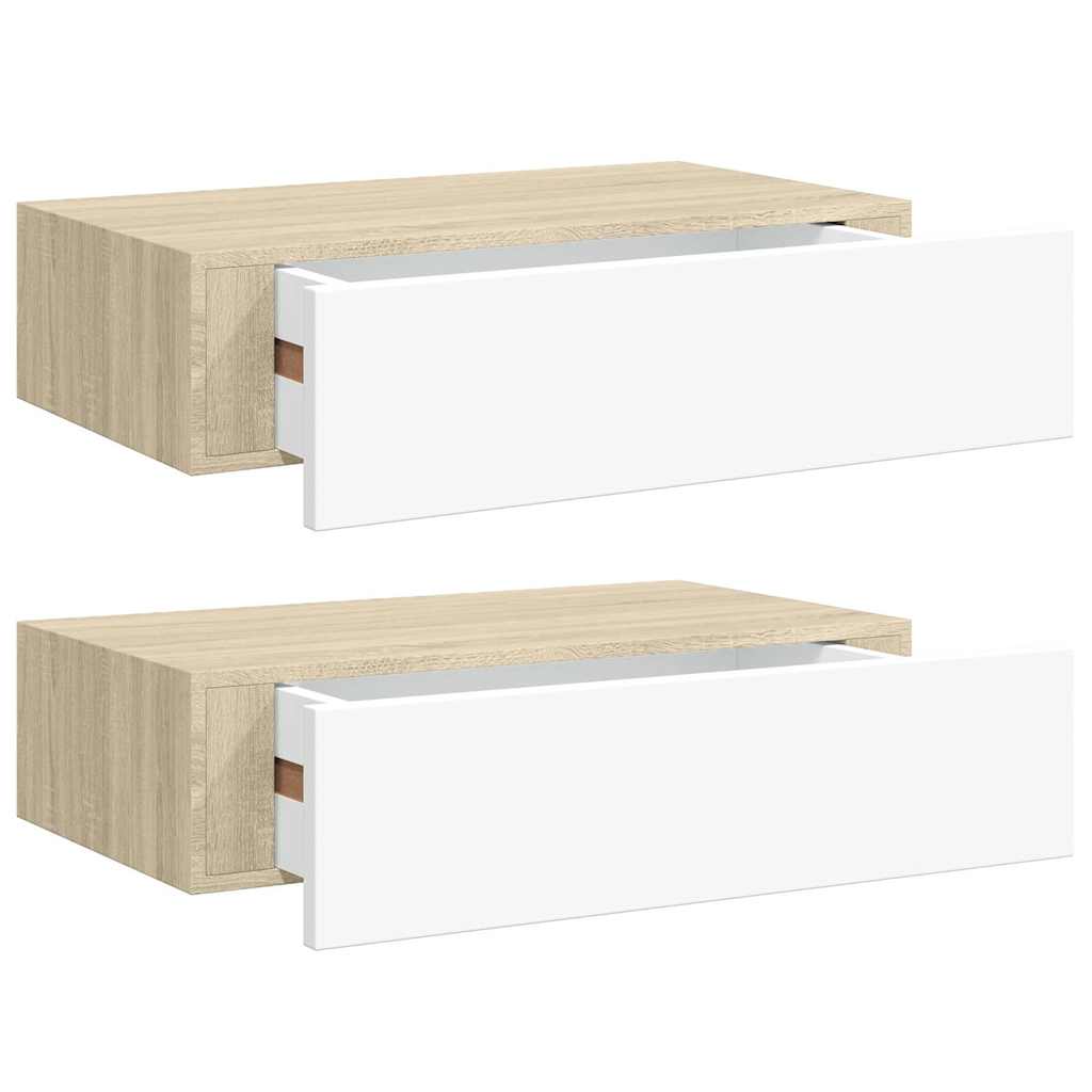Vidaxl wandschappen 2 st met lade 40x23,5x10 cm mdf eikenkleur en wit