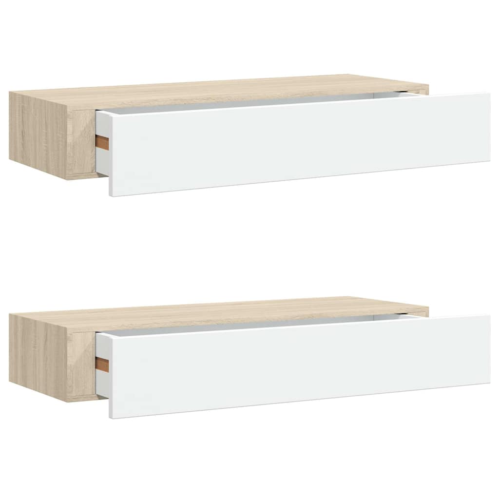 Vidaxl wandladeplanken 2 st eiken en wit 60x23,5x10cm mdf