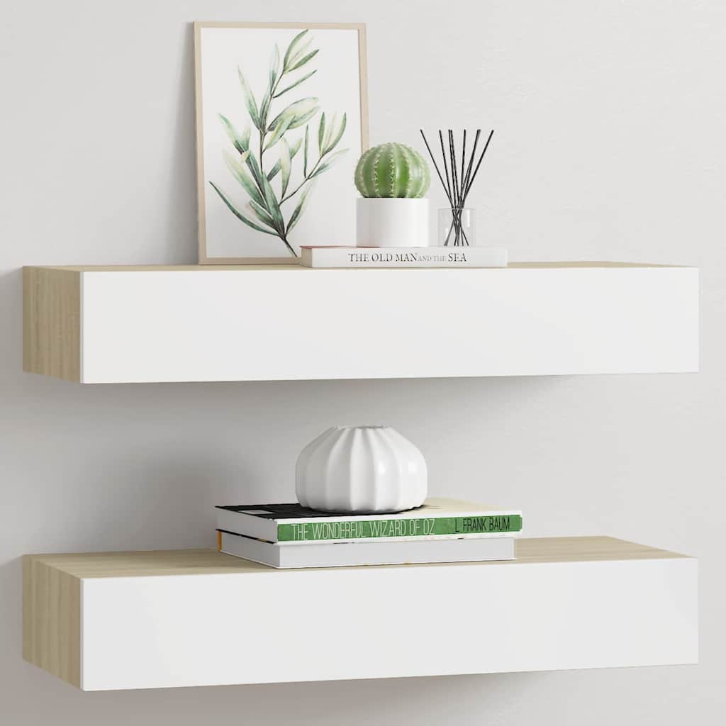 Vidaxl wandladeplanken 2 st eiken en wit 60x23,5x10cm mdf