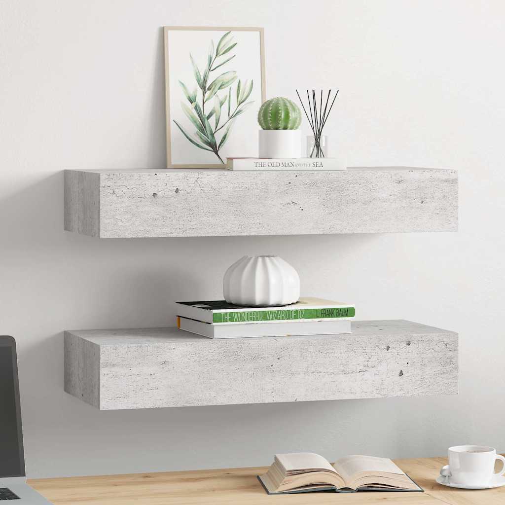 Vidaxl wandschappen 2 st met lade 60x23,5x10 cm mdf betongrijs