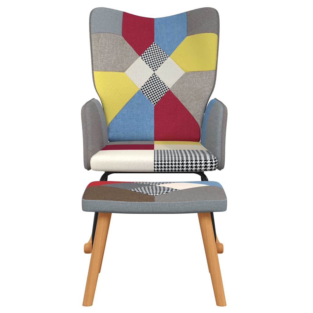 Vidaxl schommelstoel met voetenbank patchwork stof
