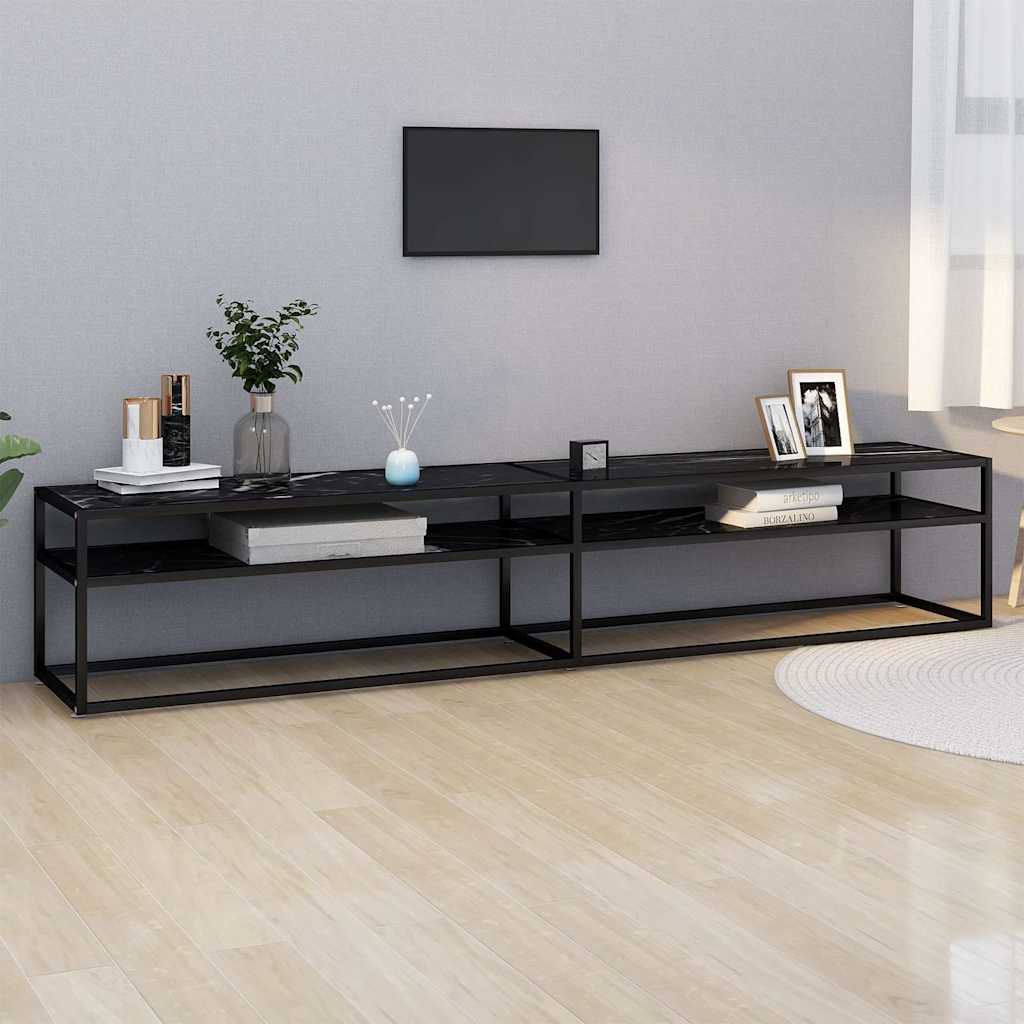 Vidaxl tv-meubel 220x40x40,5 cm gehard glas zwartmarmerkleurig