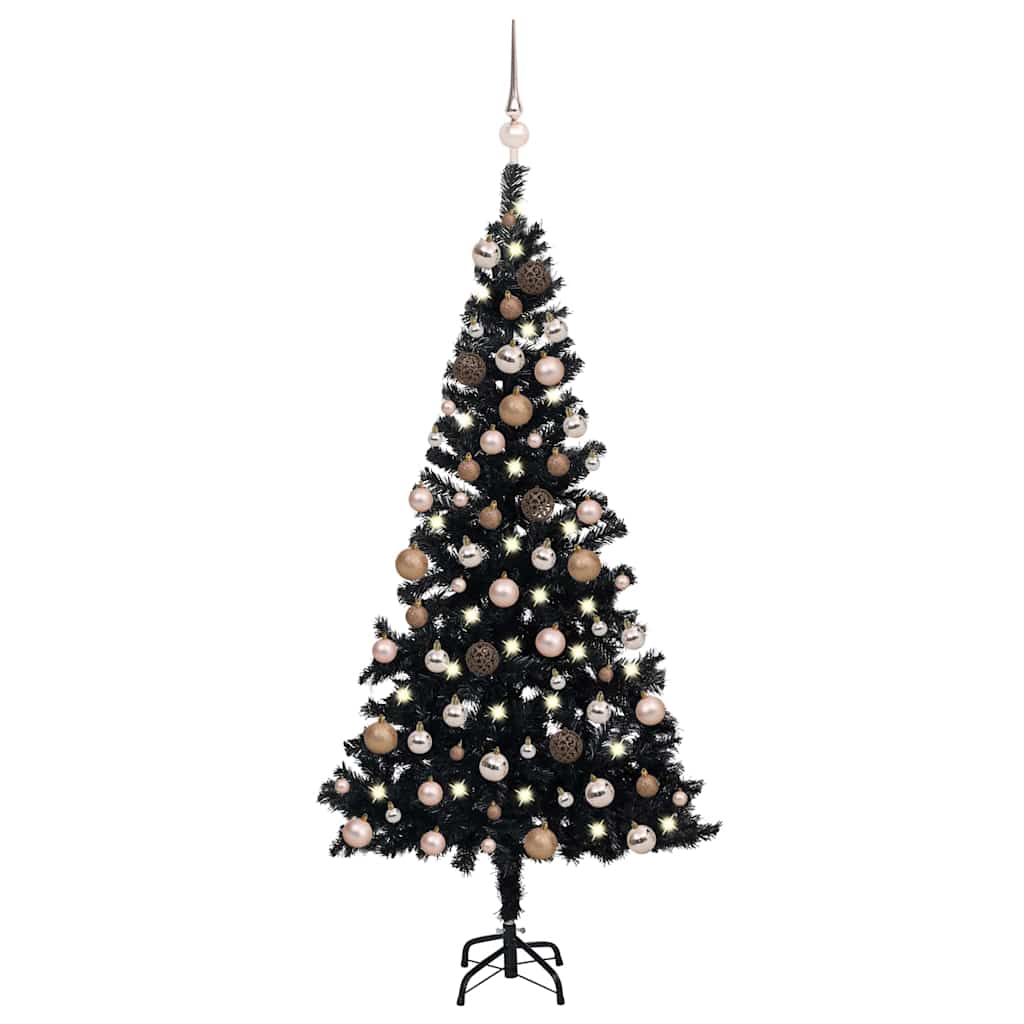 Vidaxl kunstkerstboom met verlichting en kerstballen 150 cm pvc zwart