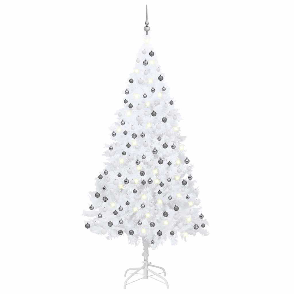 Vidaxl kunstkerstboom met verlichting en kerstballen 210 cm pvc wit