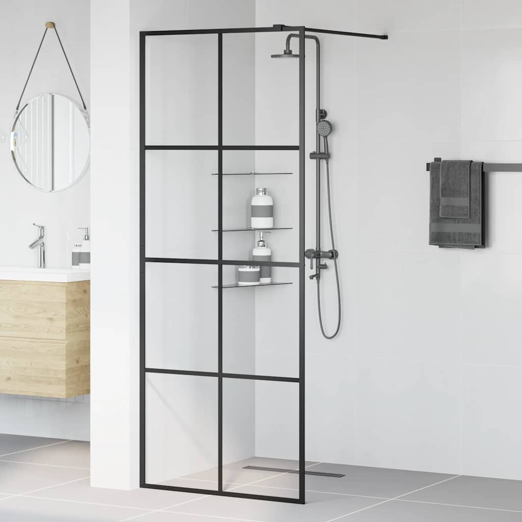 Vidaxl inloopdouchewand 80x195 cm esg-glas transparant en zwart