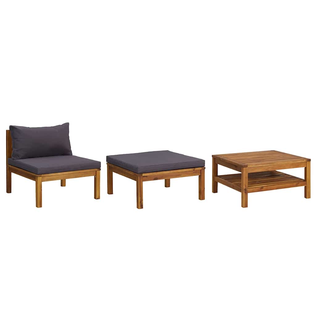 Vidaxl 3-delige loungeset met donkergrijze kussens acaciahout