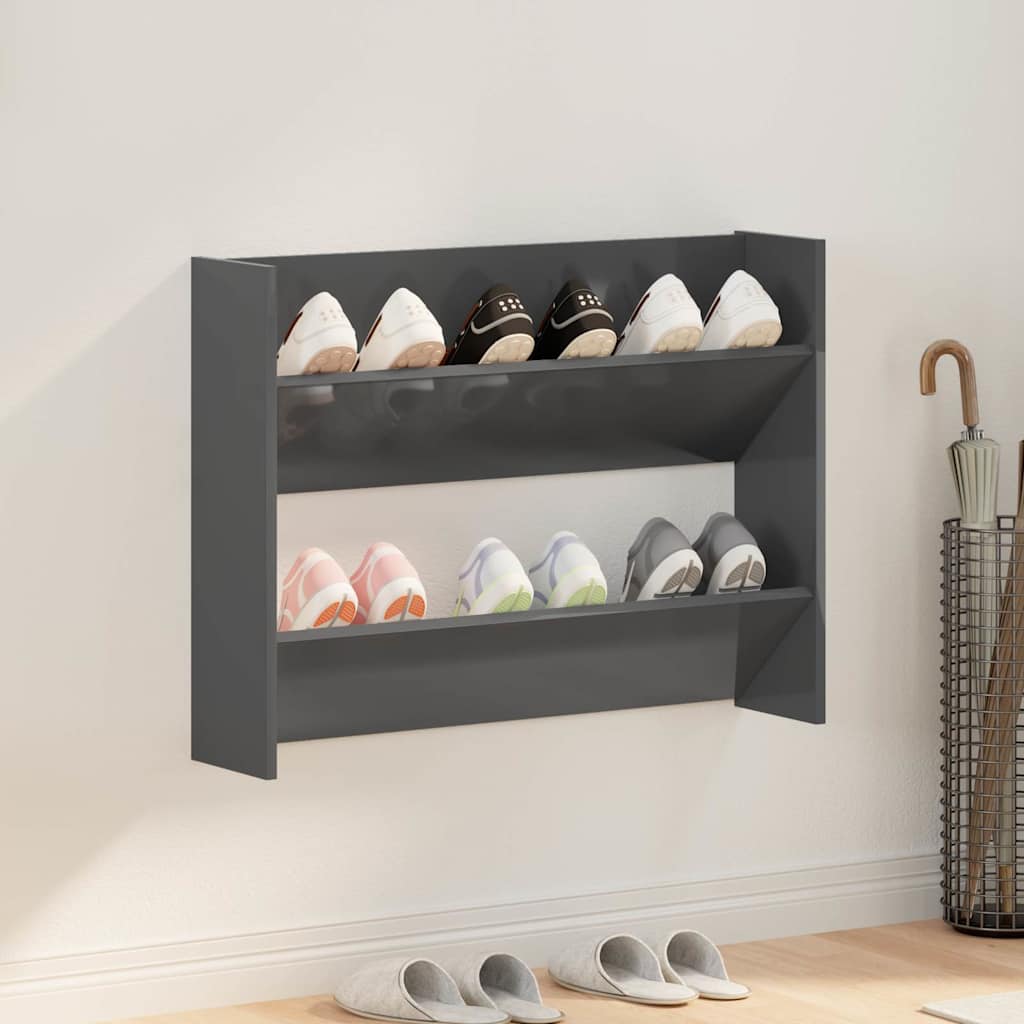 Vidaxl wandschoenenkast 80x18x60 cm bewerkt hout hoogglans grijs