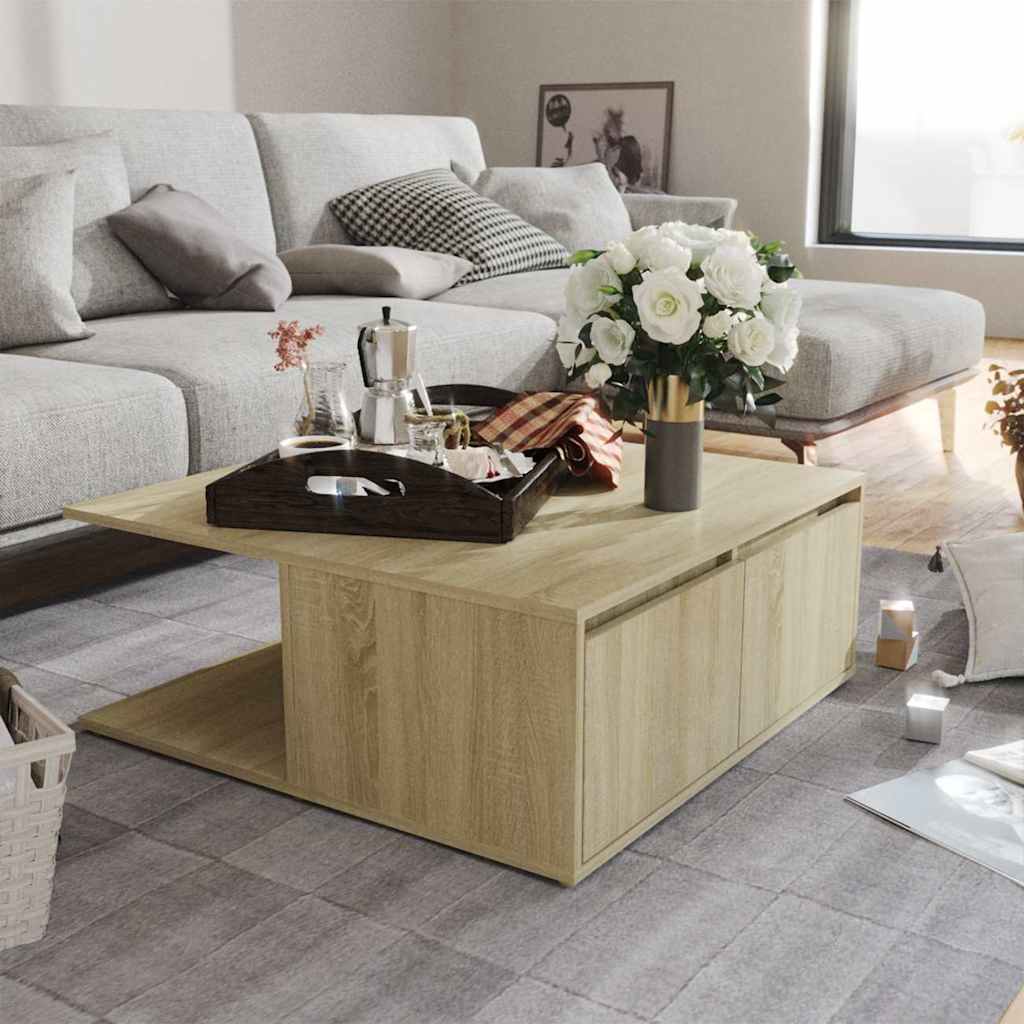 Vidaxl salontafel 80x80x31 cm bewerkt hout sonoma eikenkleurig