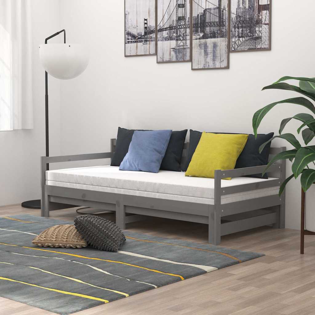 Vidaxl slaapbank uitschuifbaar massief grenenhout grijs 2x(90x200) cm
