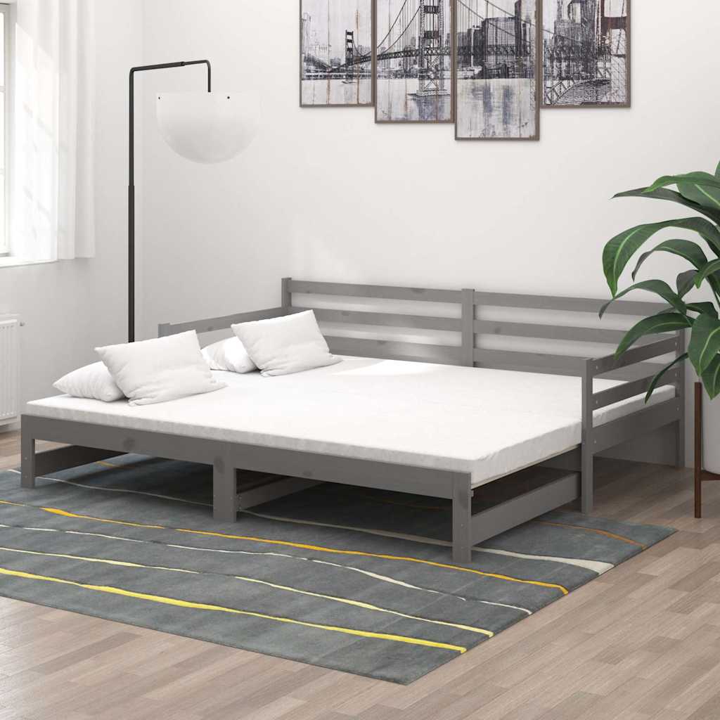 Vidaxl slaapbank uitschuifbaar massief grenenhout grijs 2x(90x200) cm