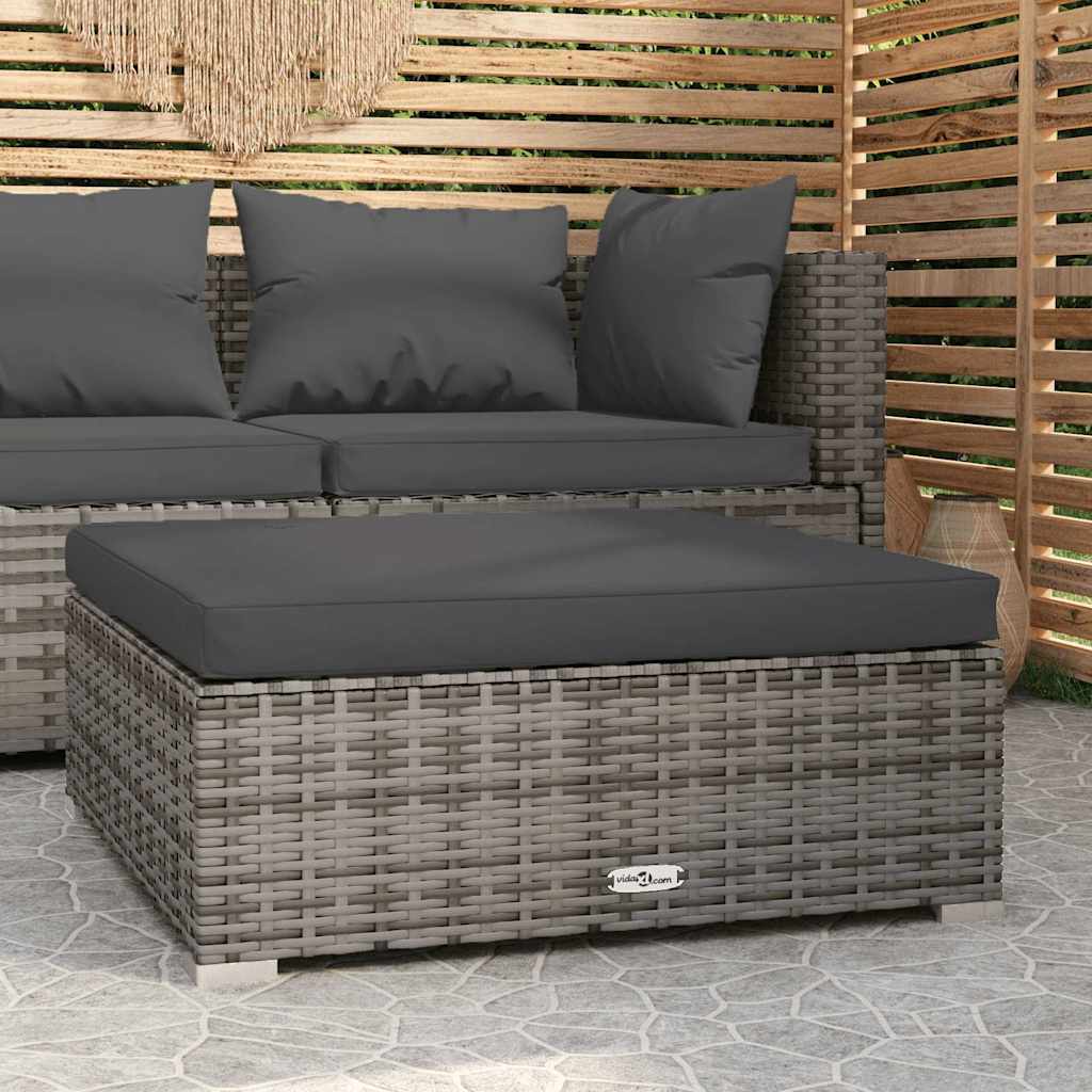 Vidaxl tuinvoetenbank met kussen 70x70x30 cm poly rattan grijs