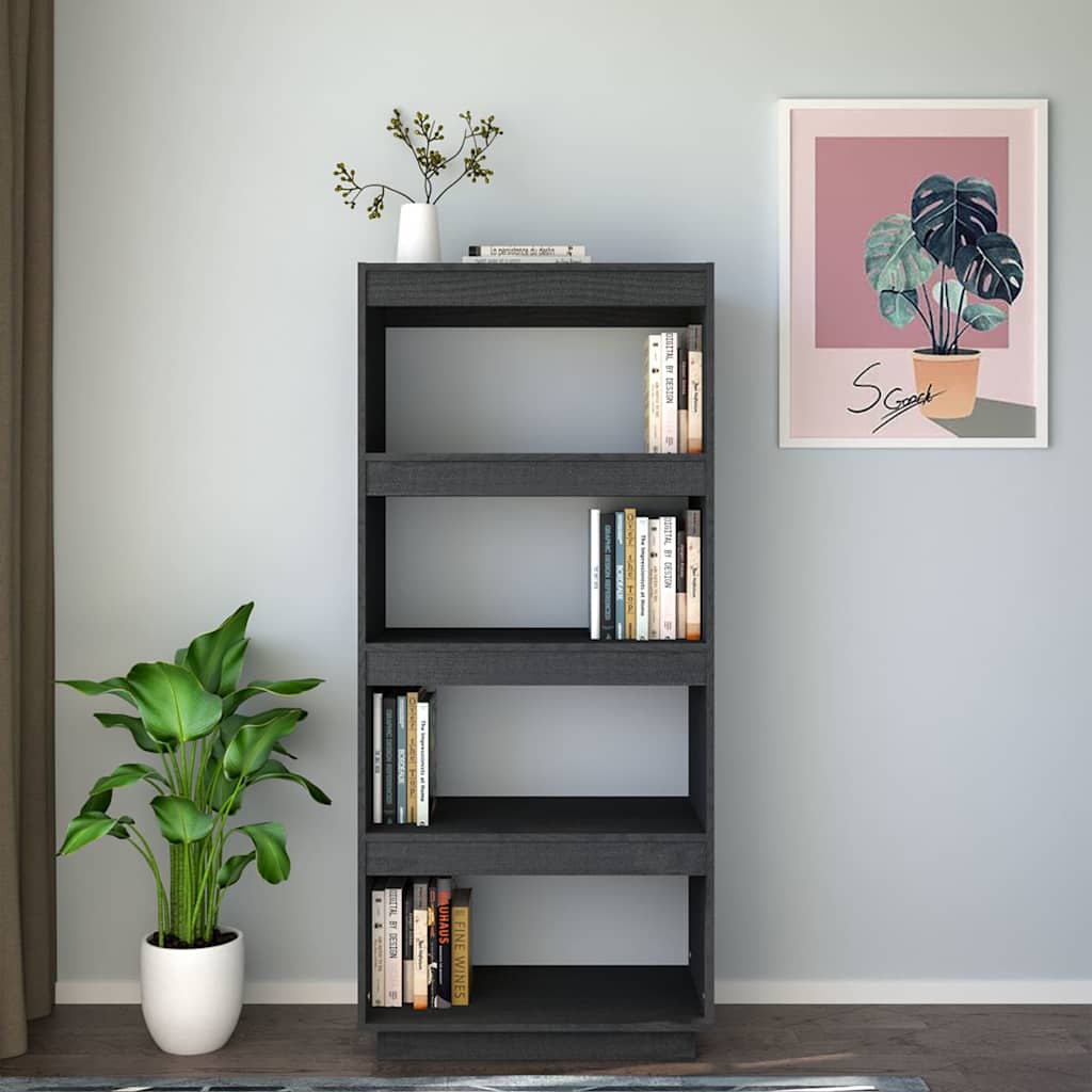 Vidaxl boekenkast kamerscherm 60x35x135 cm massief grenenhout grijs