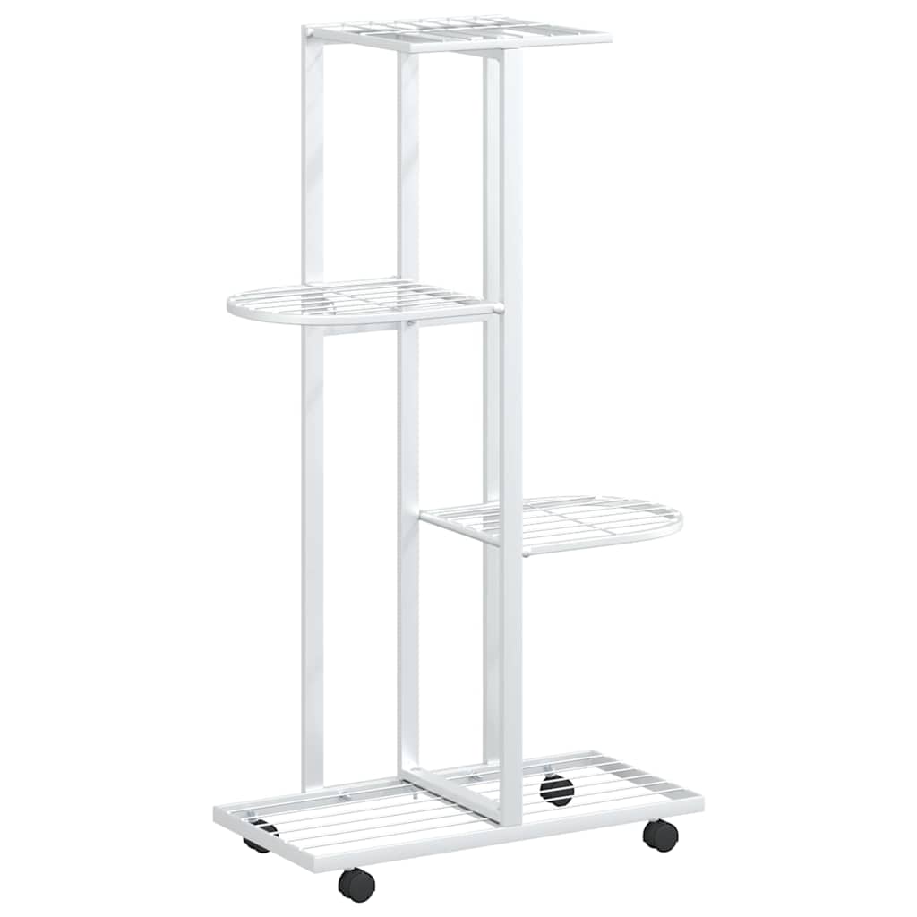 Vidaxl bloemenstandaard met wielen 4-laags 44x23x80 cm ijzer wit