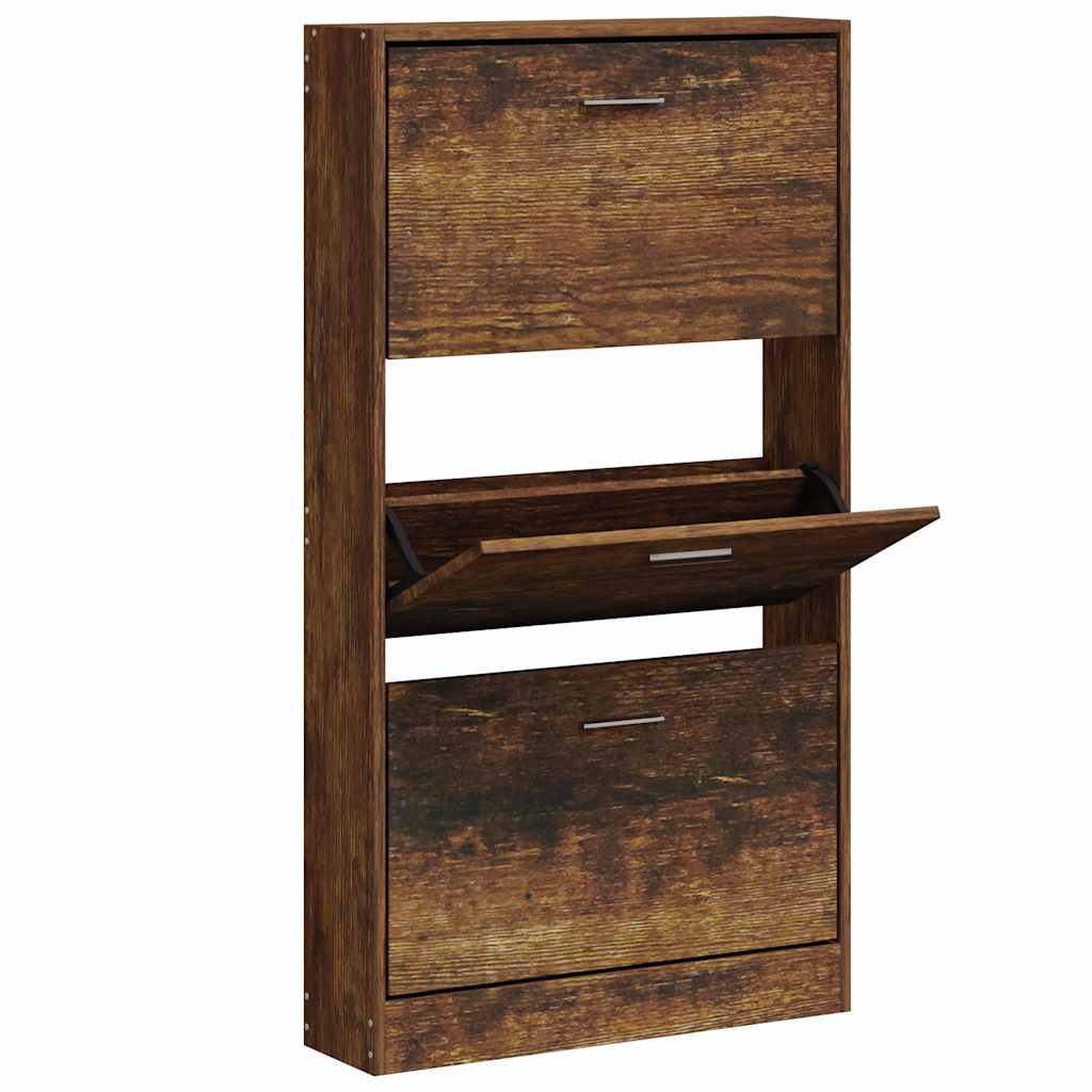 Vidaxl schoenenkast 59x17x108 cm bewerkt hout gerookt eikenkleurig