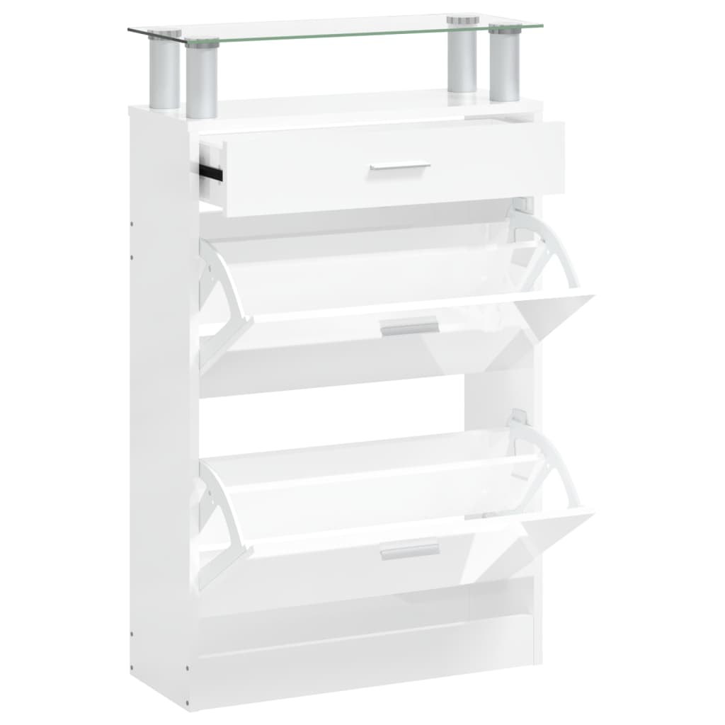 Vidaxl schoenenkast 63x24x104 cm bewerkt hout hoogglans wit