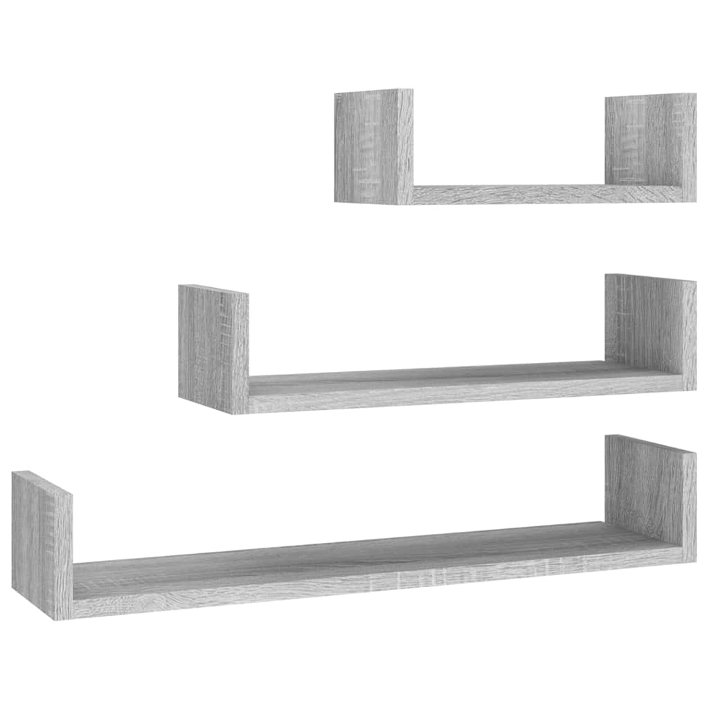 Vidaxl wandschappen 3 st bewerkt hout grijs sonoma eikenkleurig
