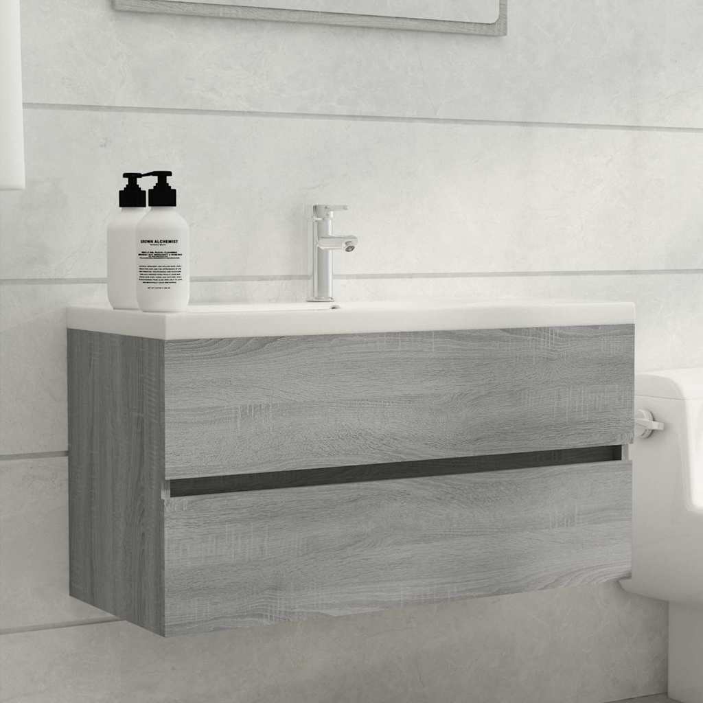 Vidaxl wastafelkast 90x38,5x45 cm bewerkt hout grijs sonoma eikenkleur