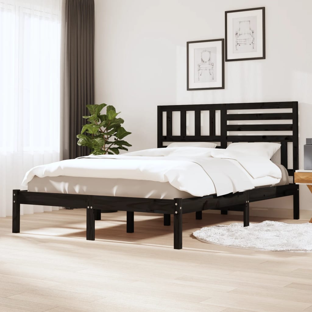 Vidaxl bedframe massief grenenhout zwart 140x190 cm