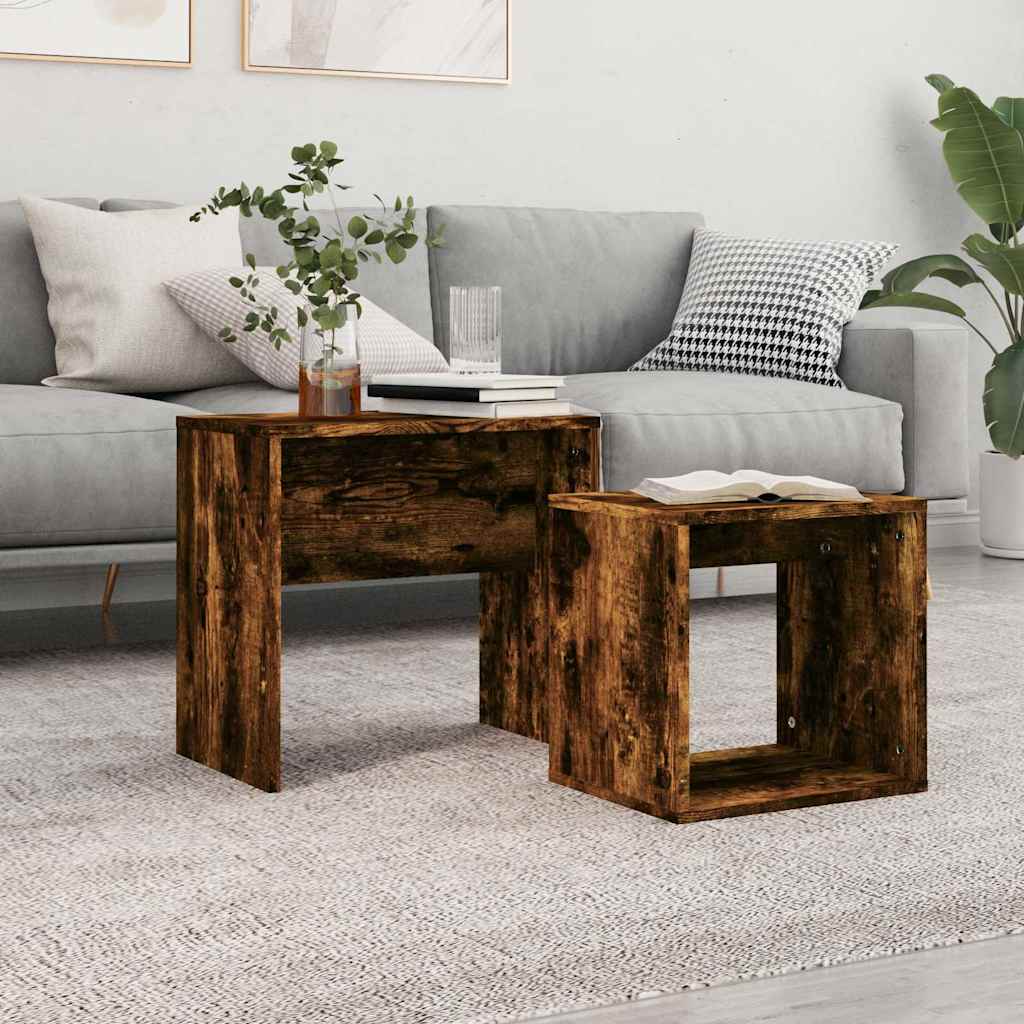 Vidaxl 2-delige tafeltjesset bewerkt hout gerookt eikenkleurig
