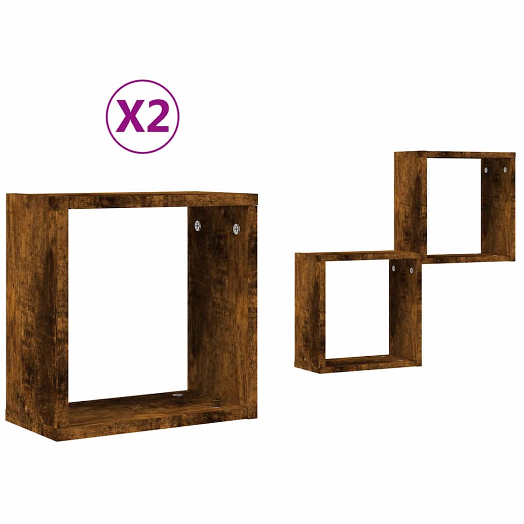 Vidaxl wandrekken kubus 2 st 30x15x30 cm gerookt eiken