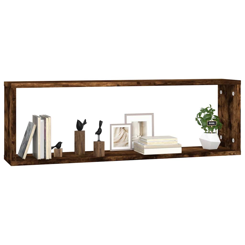 Vidaxl wandschappen kubus 2 st 80x15x26,5 cm hout gerookt eikenkleurig