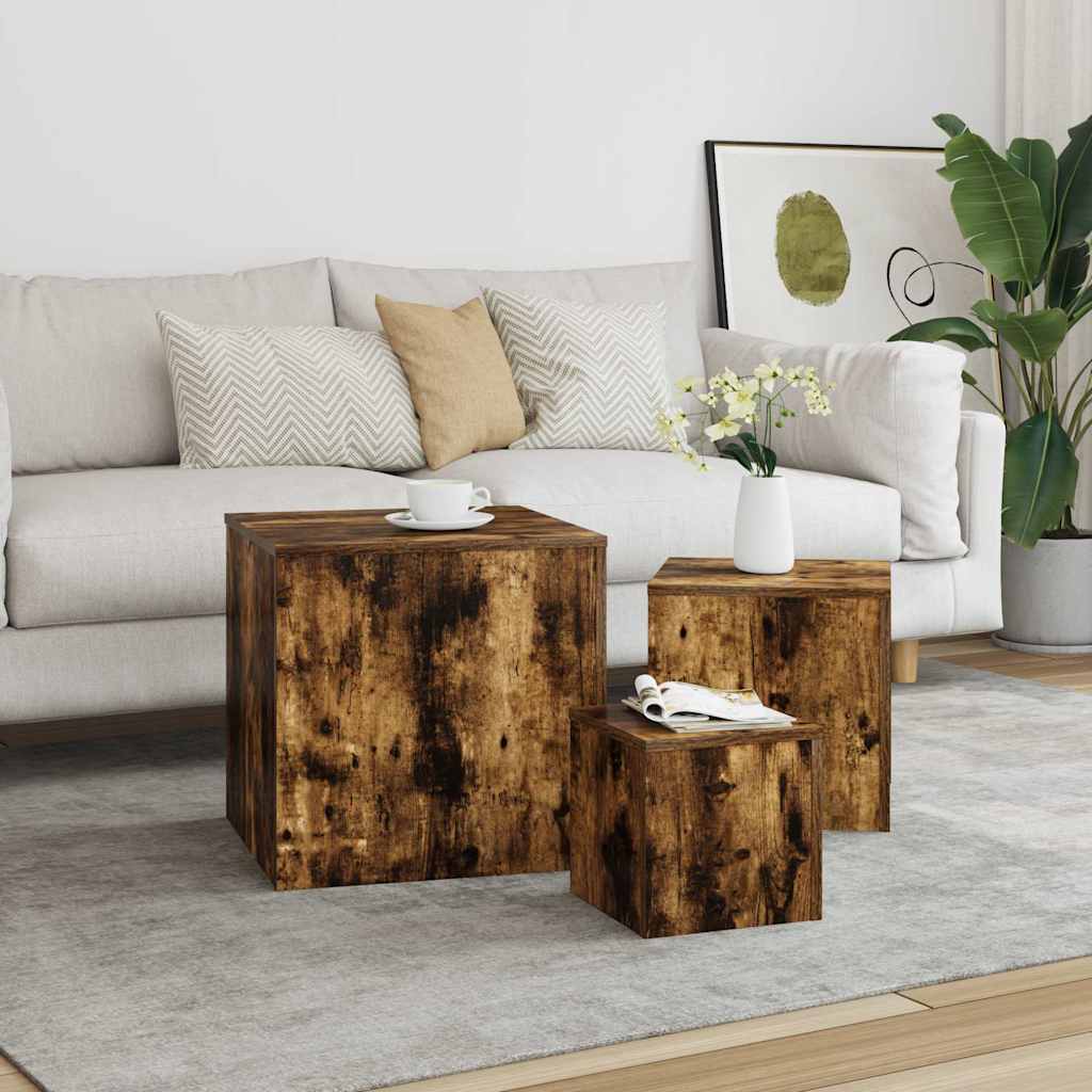 Vidaxl bijzettafels 3 st bewerkt hout gerookt eikenkleurig