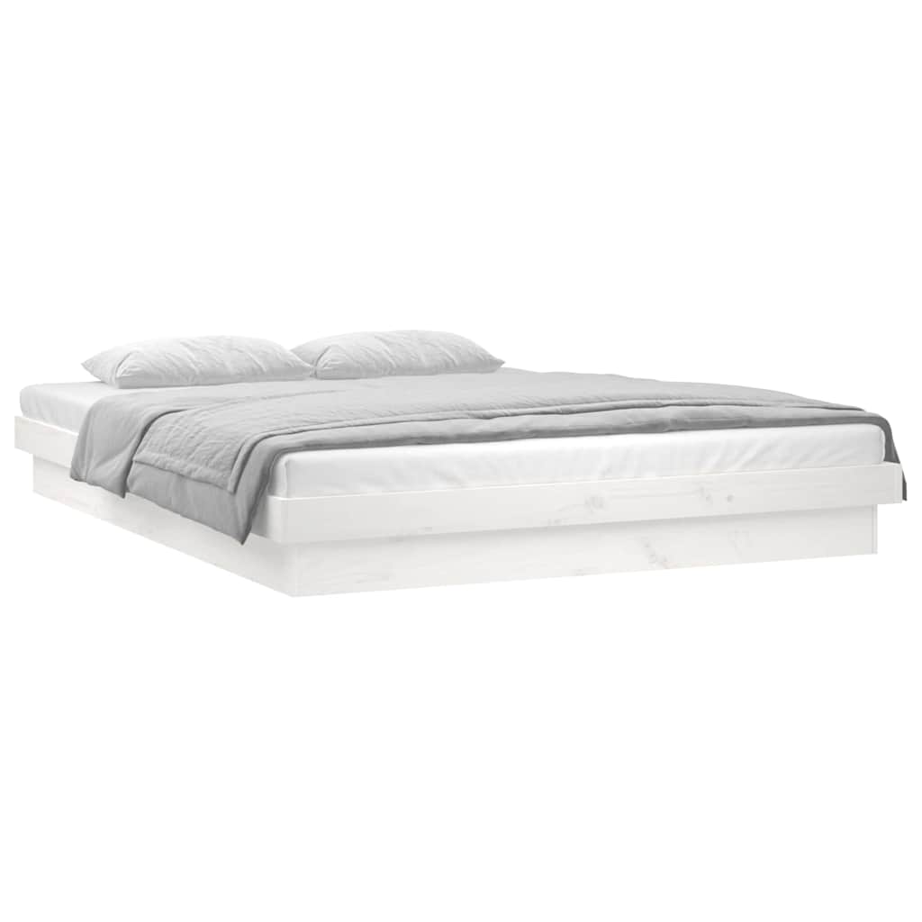 Vidaxl bedframe led massief hout wit 150x200 cm