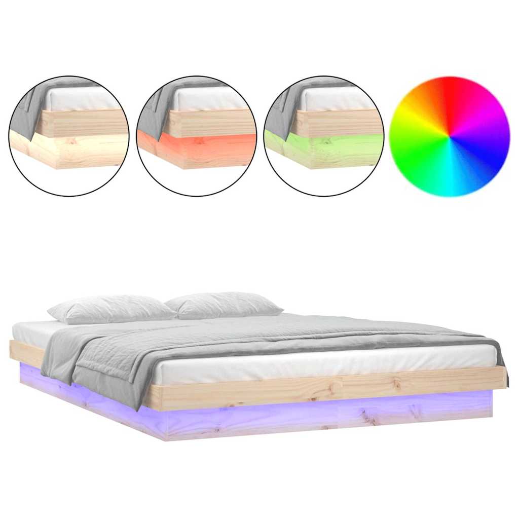 Vidaxl bedframe led massief hout 120x190 cm