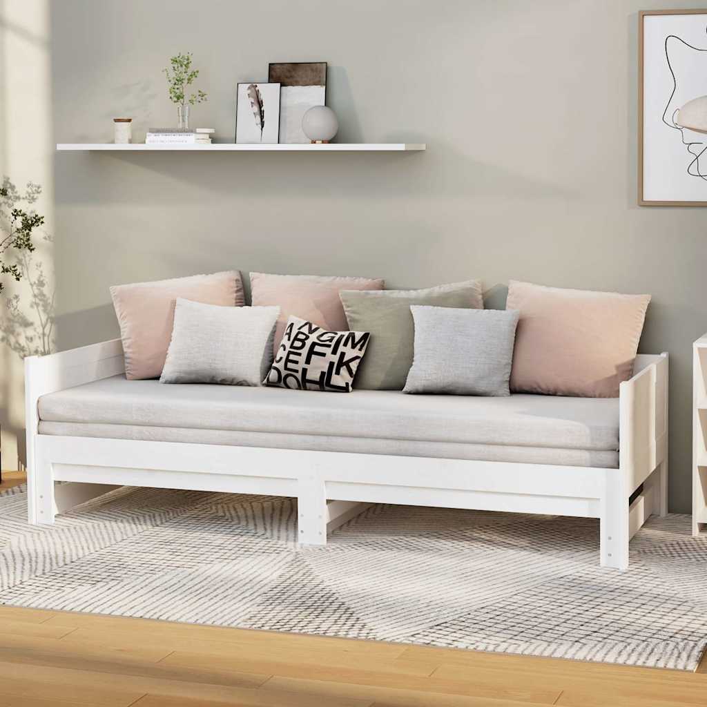 Vidaxl slaapbank uitschuifbaar massief grenenhout wit 2x(80x200) cm