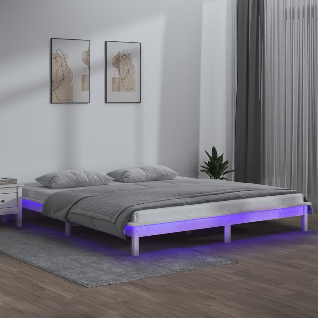 Vidaxl bedframe led massief hout wit 150x200 cm