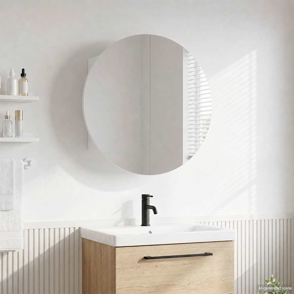 Vidaxl badkamerkast met ronde spiegel en led 54 x 54 x 17,5 cm wit