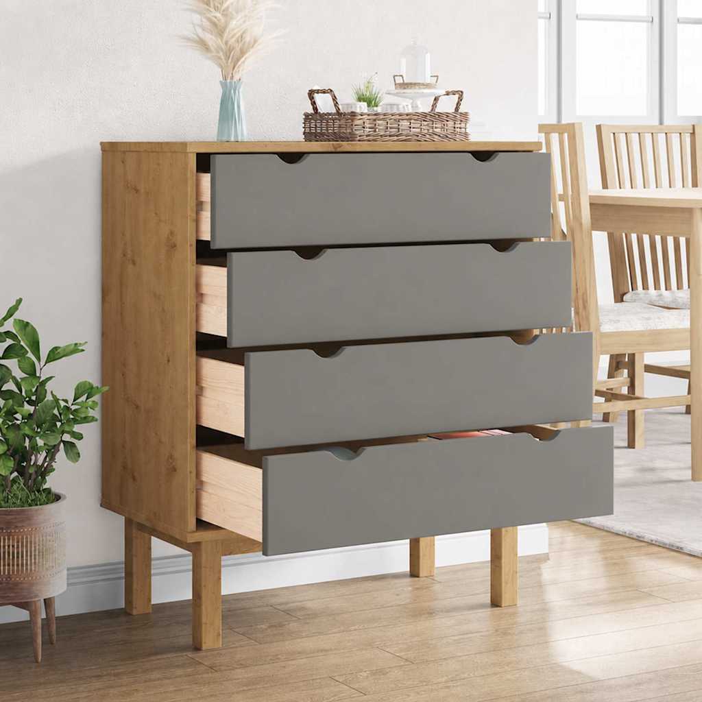 Vidaxl ladekast otta 76,5x39,5x90 cm massief grenenhout bruin en grijs