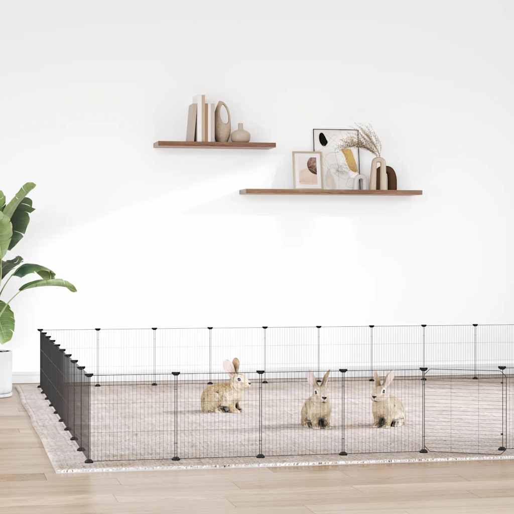 Vidaxl huisdierenkooi met deur 36 panelen 35x35 cm staal zwart