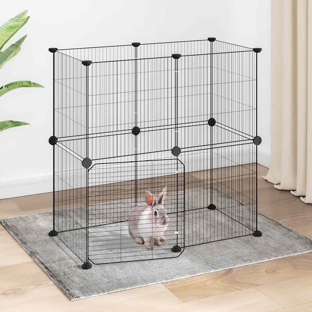 Vidaxl huisdierenkooi met deur 12 panelen 35x35 cm staal zwart