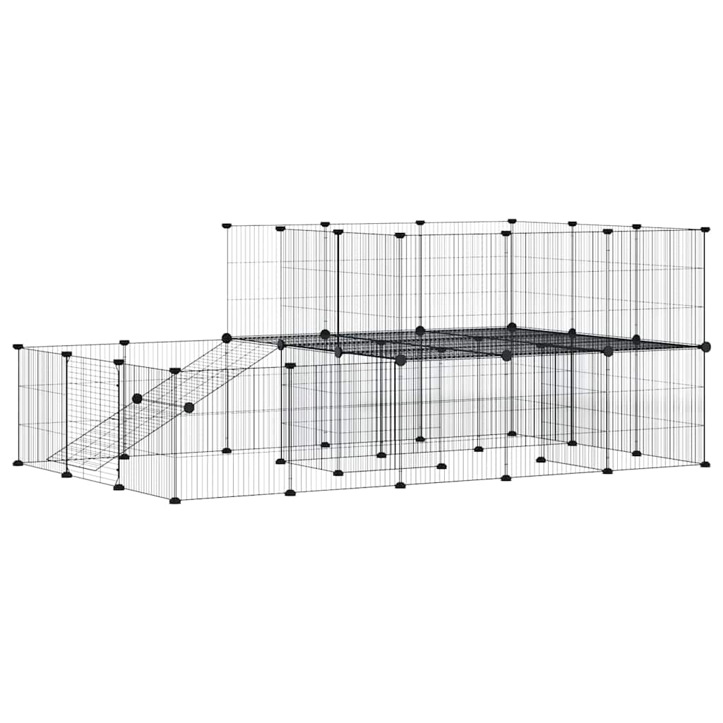 Vidaxl huisdierenkooi met deur 44 panelen 35x35 cm staal zwart