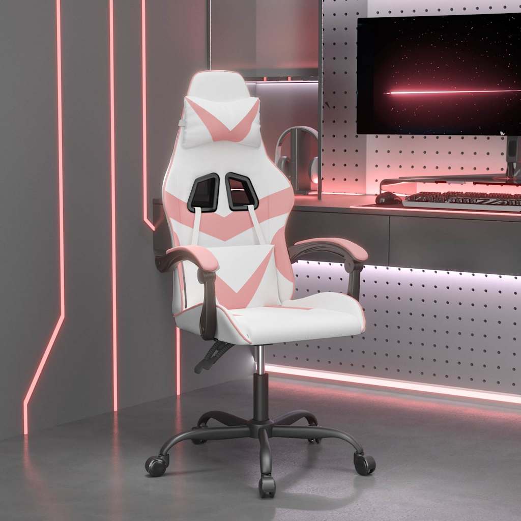 Vidaxl gamestoel draaibaar kunstleer wit en roze