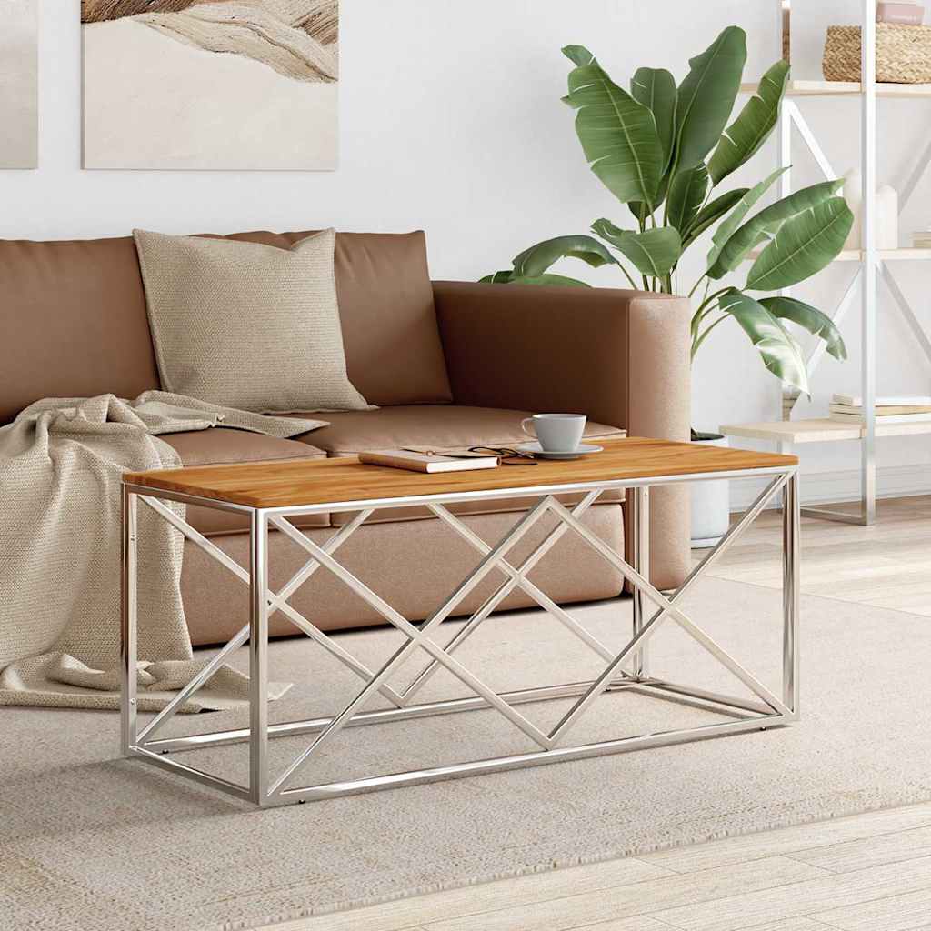 Vidaxl salontafel roestvrij staal en massief acaciahout
